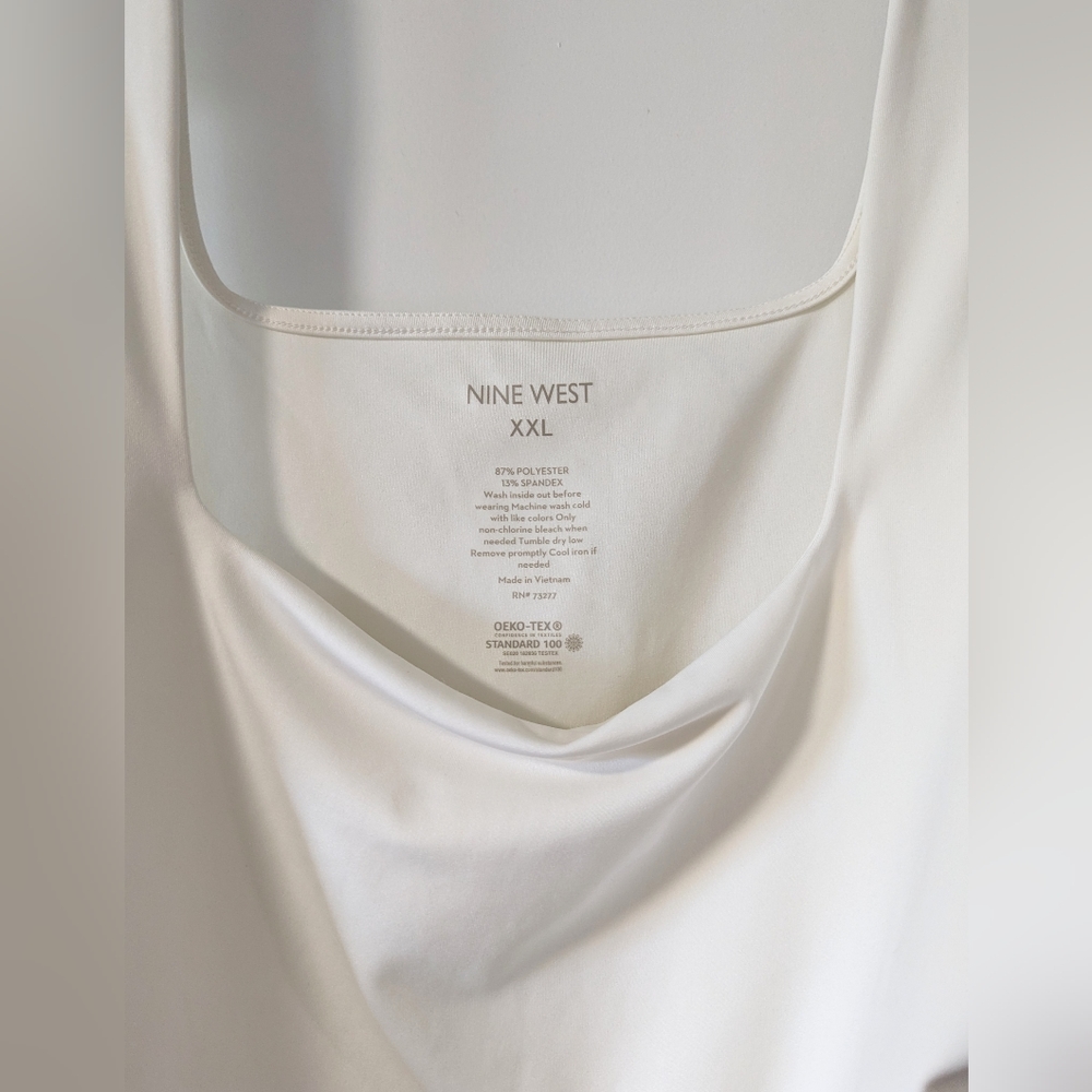 Nine West Women's Plus Sculpt Squareneck Tank Top Shell Ivory White XXL